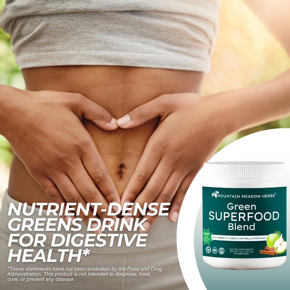 Mountain Meadow Herbs Green Superfood Blend – Spirulina, Chlorella, Mushrooms, Probiotics, Digestive Enzymes, Antioxidants – Organic Greens Powder for Energy & Gut Health – 30 Servings Mountain Meadow HerbsBuy Supplements Australia
