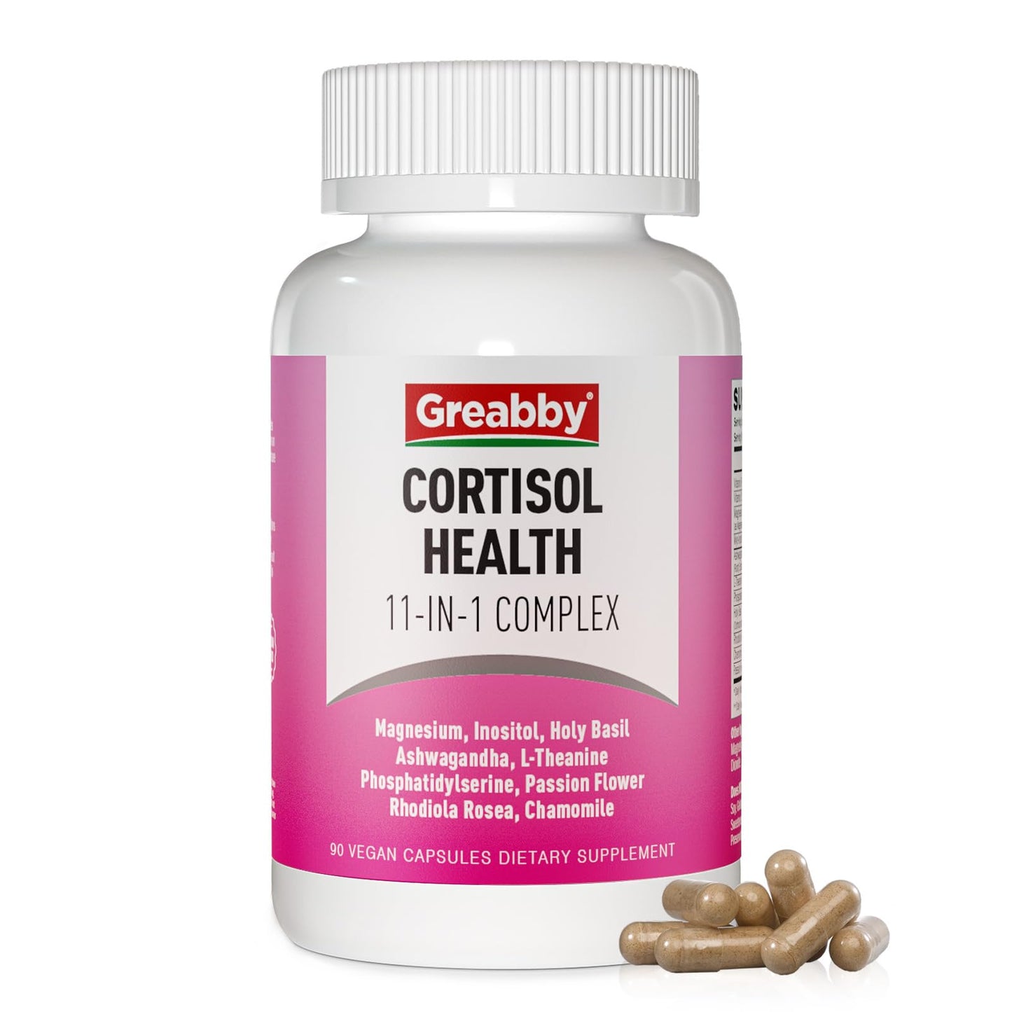 GREABBY Cortisol Supplements for Women, 11-in-1 Formula with Ashwagandha, L-Theanine, Phosphatidylserine and More, Lower Cortisol Health Support, 90 Vegan Capsules GREABBYBuy Supplements Australia
