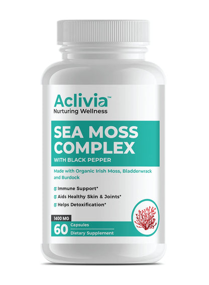 Aclivia - Organic Irish Sea Moss Capsules with Bladderwrack & Burdock Root - 102 Minerals Sea Moss Supplement - Thyroid Support, Immune Boost - Non-GMO (60 Count) AcliviaBuy Supplements Australia