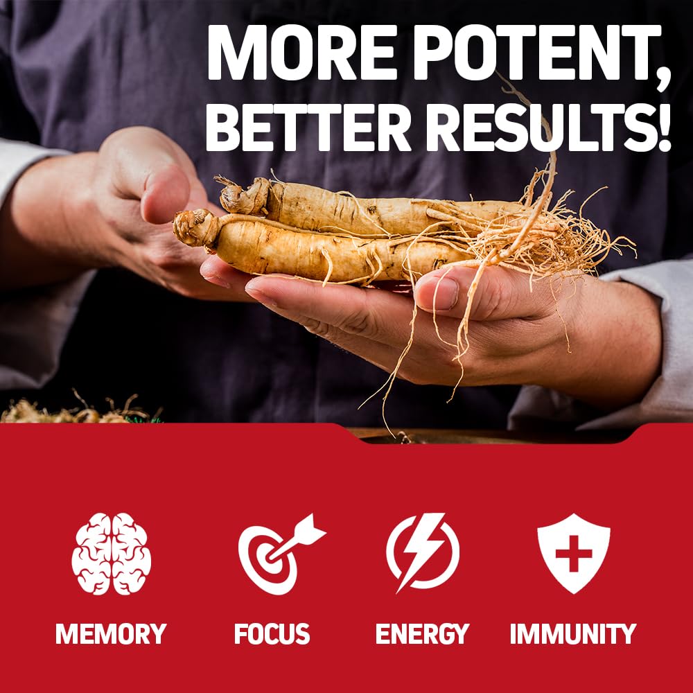 Herbtonics Korean Red Panax Ginseng 1500mg - Energy Supplement for Peak Performance, Focus & Vitality - High Potency Ginseng Root Extract - 240 Vegan Capsules HerbtonicsBuy Supplements Australia
