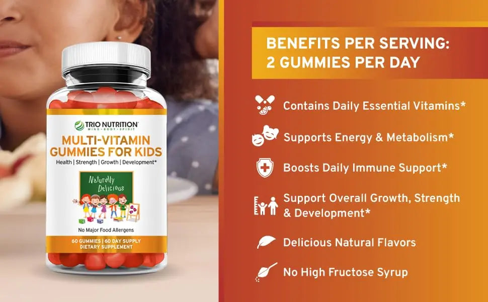 TRIO NUTRITION Premium Kids Multivitamin Gummies with Vitamin C & Zinc for Immune & Energy Support | TRIO NUTRITION