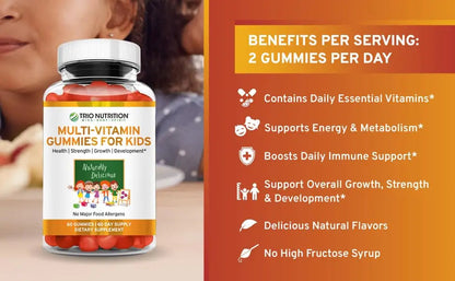 TRIO NUTRITION Premium Kids Multivitamin Gummies with Vitamin C & Zinc for Immune & Energy Support | TRIO NUTRITION