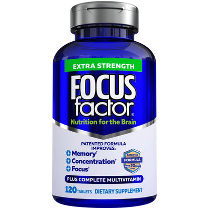Focus Factor Adults Extra Strength, 120 Count - Brain Supplement for Memory, Concentration and Focus - Complete Multivitamin with DMAE