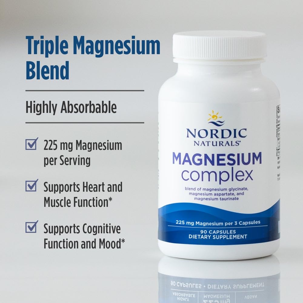Nordic Naturals Magnesium Complex - 90 Capsules - 225 mg Magnesium, 1.9 mg Iron - Brain & Heart Health, Mood, Energy, & Muscle Relaxation - Non-GMO, Vegan - 30 Servings Nordic NaturalsBuy Supplements Australia