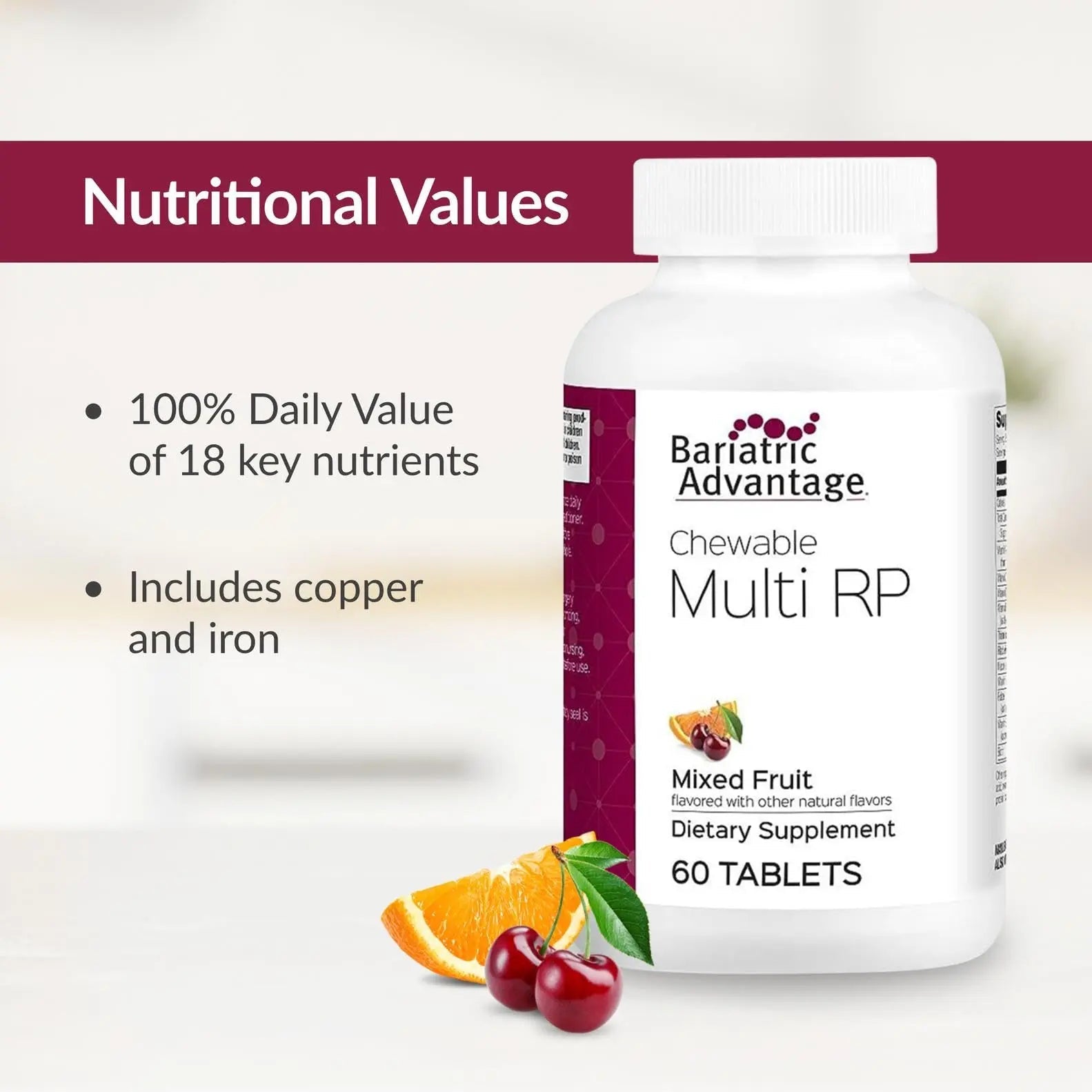 Bariatric Advantage Chewable Multi RP Multivitamin - for Bariatric Surgery Patients - with Iron, Copper, Vitamin C, A, Zinc & More Bariatric Advantage