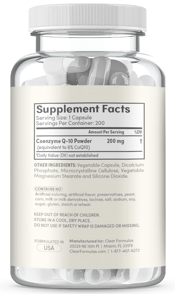 Clear Formulas CoQ10 200mg 200 Capsules Quick Absorption Non-GMO Clear FormulasBuy Supplements Australia