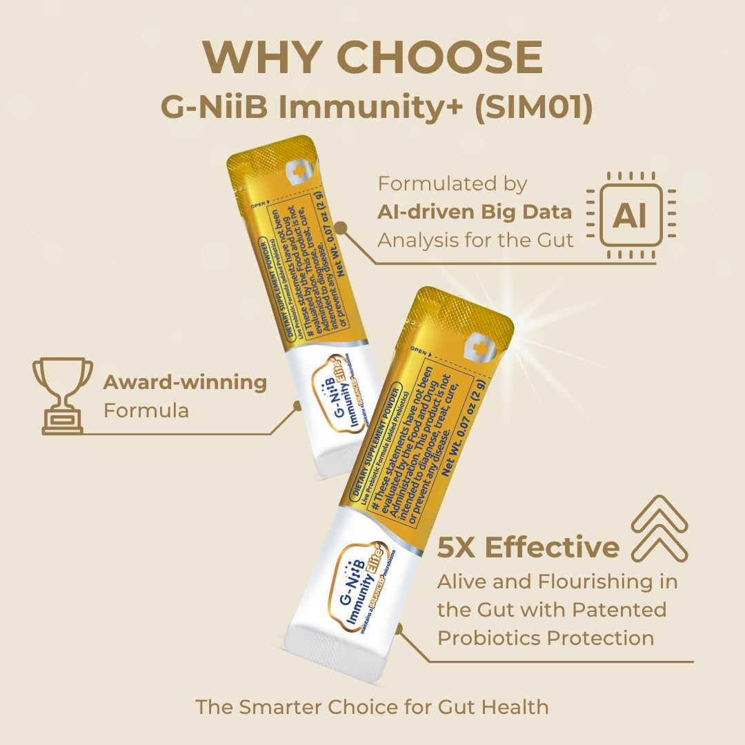 G-NiiB Immunity Elite (SIM01 Synbiotic Formula) - Potent Live probiotics and Added prebiotics to Support Immunity, Regularity, Sleep, Mood, and Skin - 5X More Effective in Reaching the Gut Alive G-NiiBBuy Supplements Australia