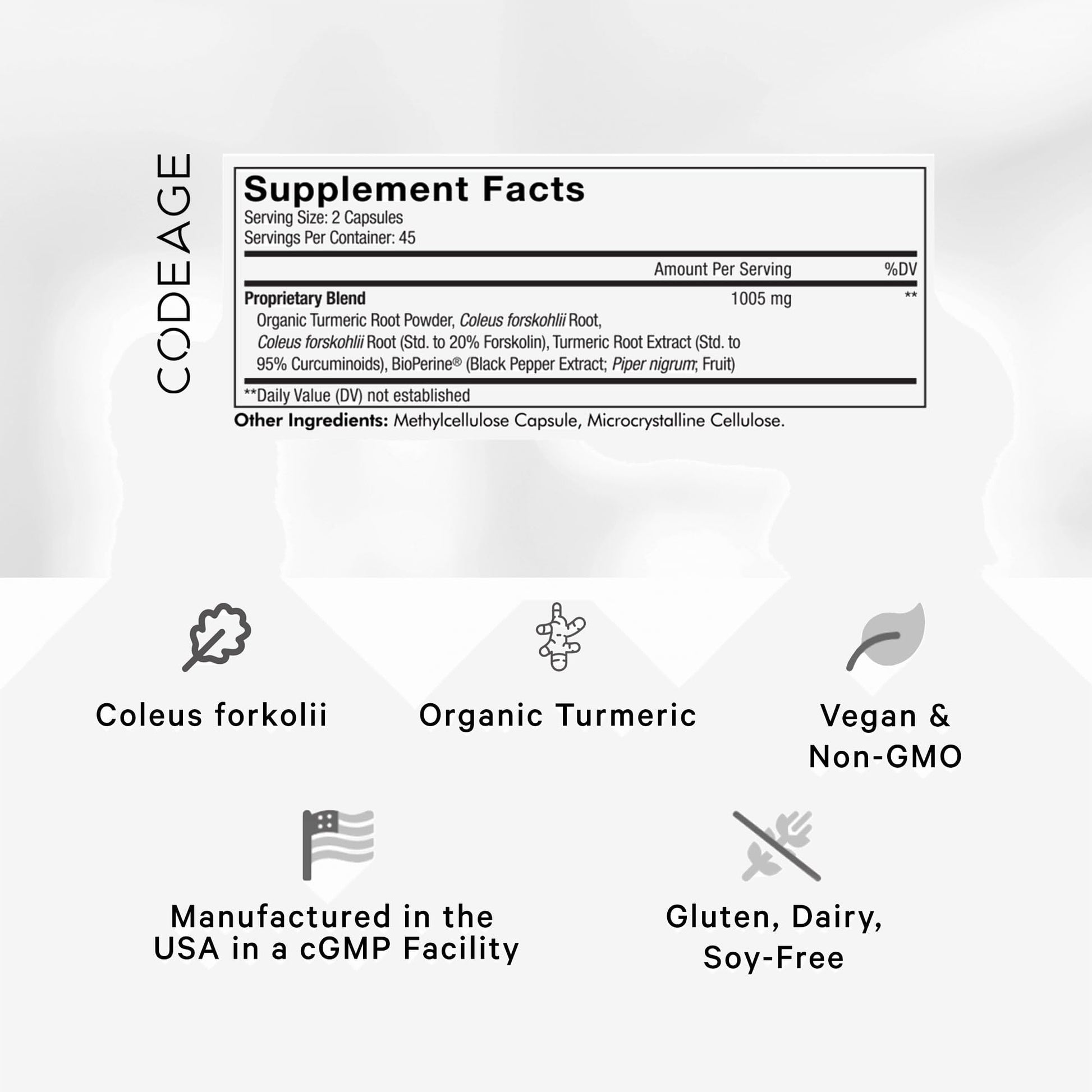 Codeage Forskolin, Pure Forskolin Coleus + Organic Turmeric Root Powder, 95% Curcumins CodeageBuy Supplements Australia