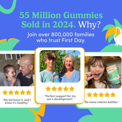First Day Kids Multivitamin Gummies Age 4+, Strawberry & Orange - Kids Vitamins Multivitamin Gummy A C D3 K2 B1 B2 B6 B12 Folate, Immunity & Brain Function FIRST DAYBuy Supplements Australia