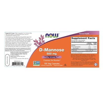 NOW Foods Supplements, D-Mannose 500 mg, Non-GMO Project Verified, Healthy Urinary Tract*, 120 Veg Capsules (Pack of 3) NOW FoodsBuy Supplements Australia