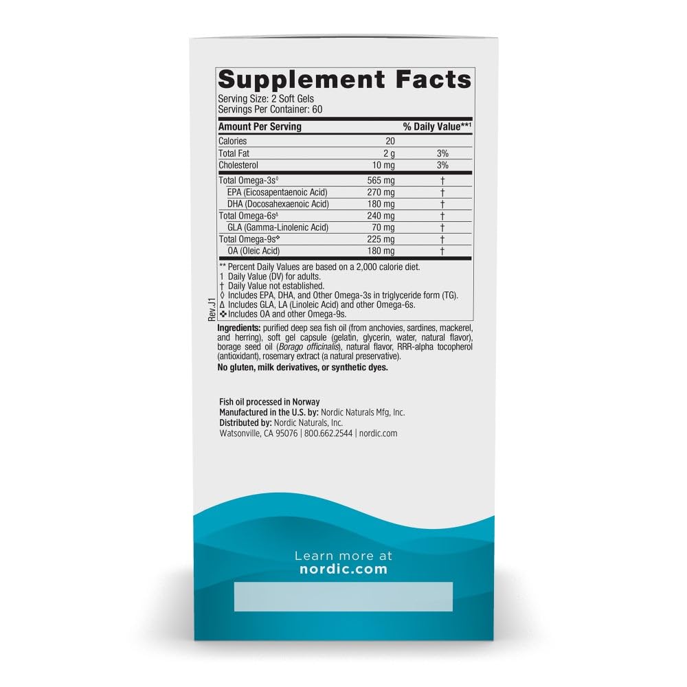 Nordic Naturals Complete Omega, Lemon Flavor - 120 Soft Gels - 565 mg Omega-3 - EPA & DHA with Added GLA - Healthy Skin, Cognition, Positive Mood - Non-GMO - 60 Servings Nordic NaturalsBuy Supplements Australia