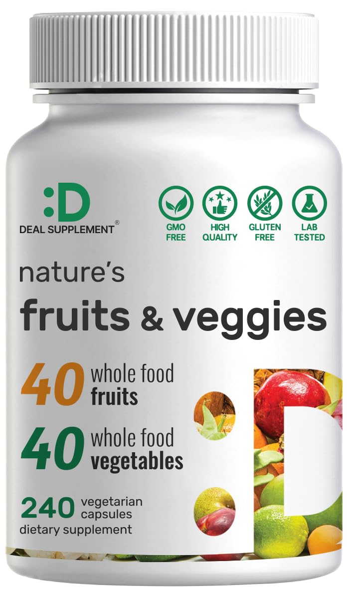 Nature’s Fruits & Veggies Supplement, 240 Veggie Capsules – 80 Whole Food Superfoods for Daily Balance – 40 Fruits with 40 Vegetables and Greens – Non-GMO, Gluten Free DEAL SUPPLEMENTBuy Supplements Australia