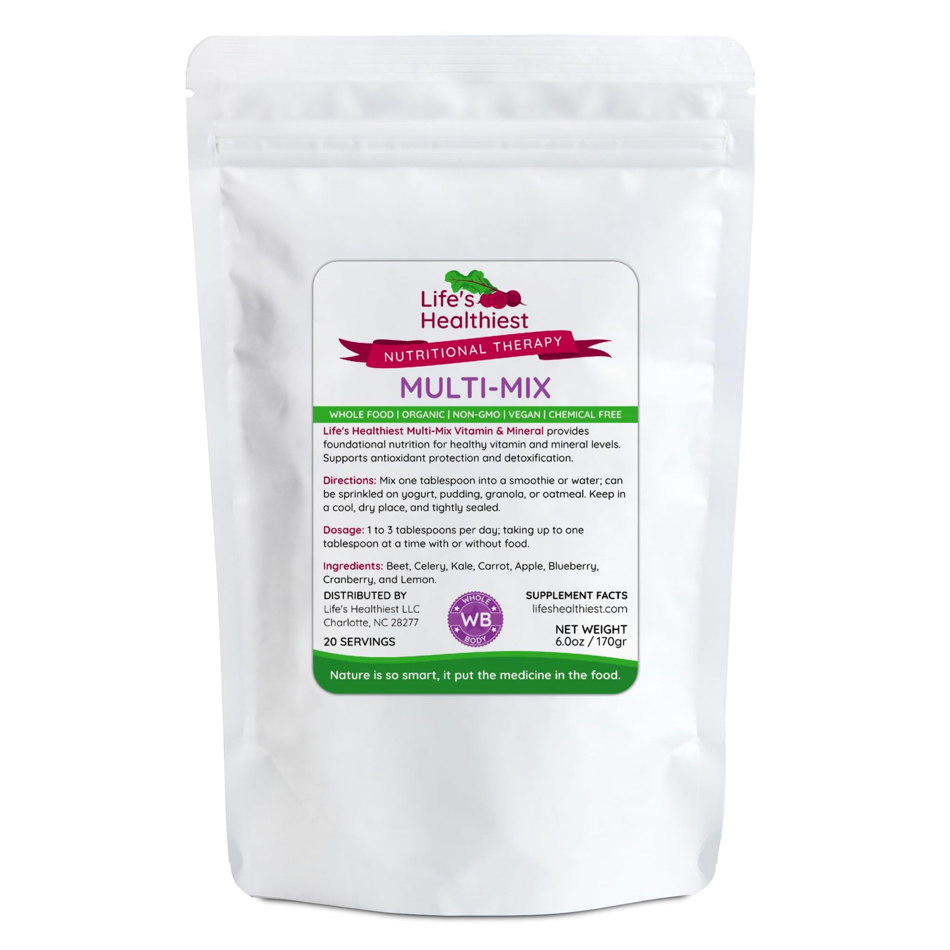 The Beet Lady Life's Healthiest Multi Mix Vitamin & Mineral Whole Food Therapy Blend with Real Fruit & Vegetables. Organic, Plant-Based, Non-GMO. 6 oz The Beet LadyBuy Supplements Australia