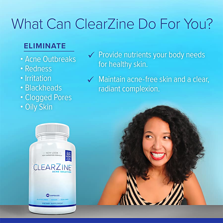 ClearZine Acne Pills for Teens & Adults | Clear Skin Supplement, Vitamins for Hormonal & Cystic Acne | Stop Breakouts, Oily Skin and Zits, 90 Caps ClearZineBuy Supplements Australia