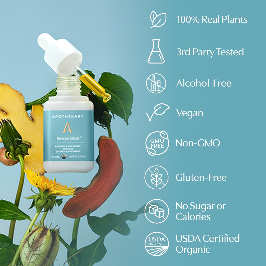 Apothékary Rescue Bloat, Fast-Acting Digestive Drops for Occasional Gas and Bloat Relief, Herbal Liquid Drops with Peppermint, Lemon Balm, Dandelion, Ginger, Turmeric, Made in USA, 1 fl oz 30 Servings ApothékaryBuy Supplements Australia