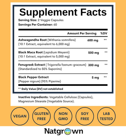 Natgrown Ashwagandha Maca Root Fenugreek Extract Capsules Supplement NatgrownBuy Supplements Australia