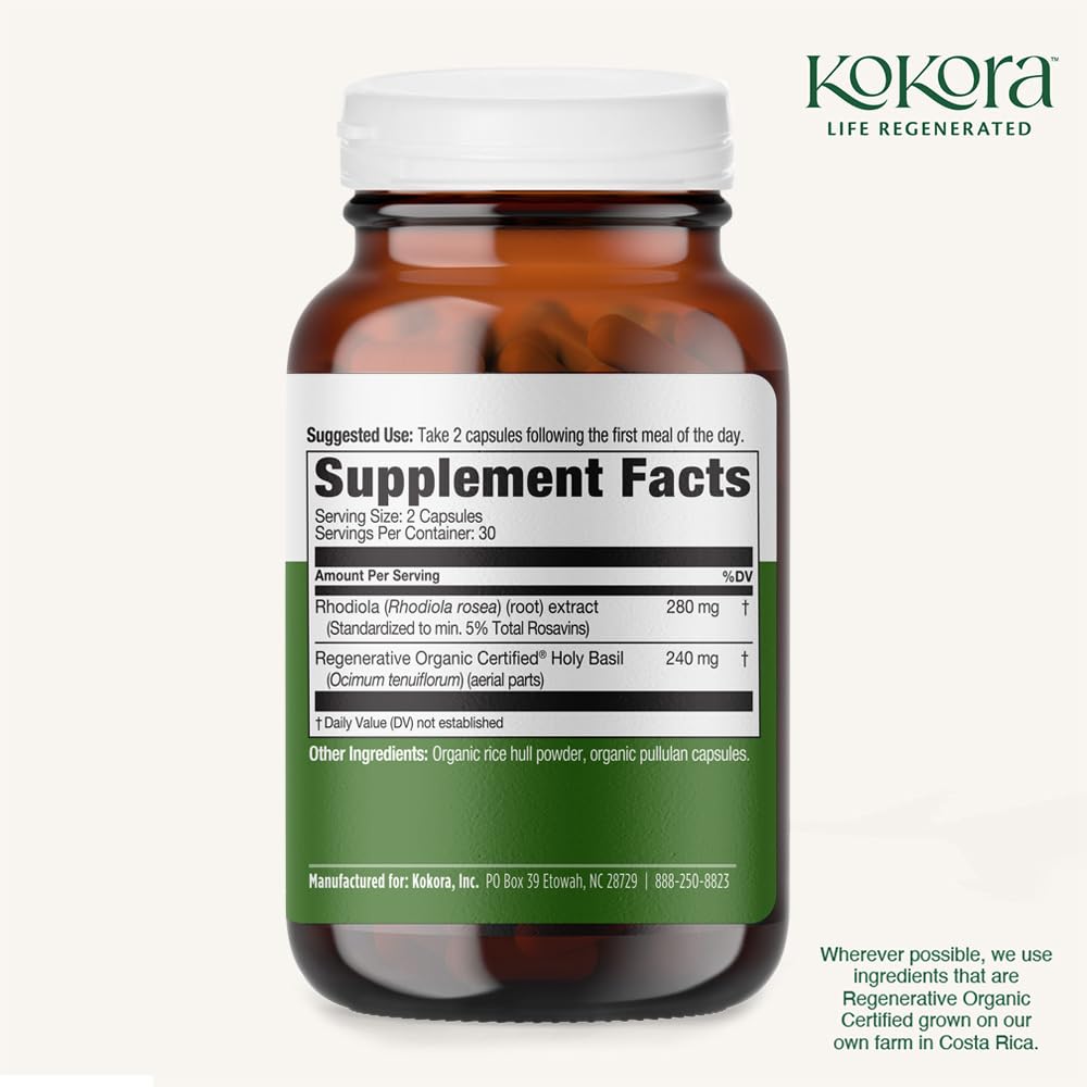 kokora Extra Strength Rhodiola Rosea – Stress Relief, Endurance & Promotes Mental & Physical Performance* - with Siberian Rhodiola, Rosavins, Organic Holy Basil - Vegan, Non-GMO - 60 Capsules kokoraBuy Supplements Australia