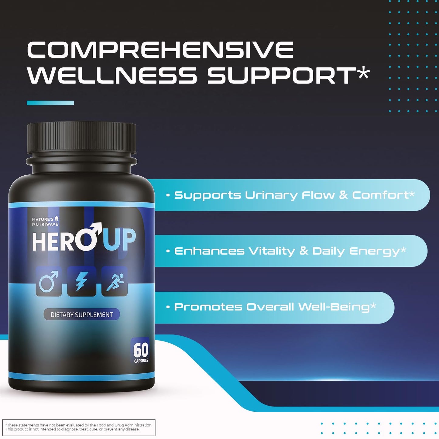 HeroUP - Natural Wellness Supplement with Plant-Based Ingredients – Non-GMO, Stimulant-Free | Made in the USA, GMP-Certified | 60 Capsules, 6 Month Suppy Nature’s NutriWaveBuy Supplements Australia