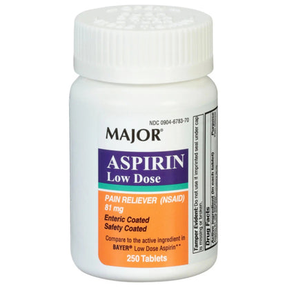 MAJOR Aspirin Low Dose 81 Mg - Pain Reliever (NSAID) - Enteric Coated - 250 Tablets MAJORBuy Supplements Australia
