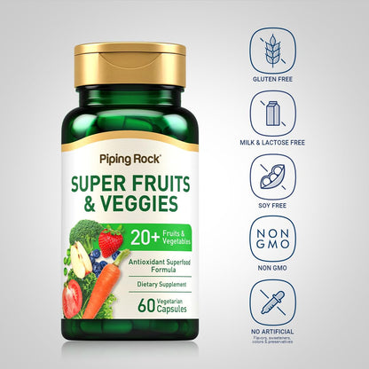 Piping Rock Fruits and Veggies Supplement | 60 Capsules | Superfood Fruit and Vegetables Vitamins | with Prebiotic Blend | Vegetarian Formula | Non-GMO, Gluten Free Piping RockBuy Supplements Australia