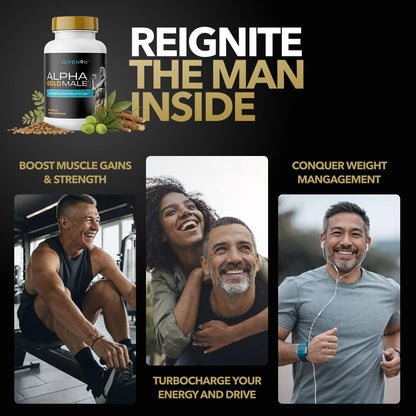 Juvenon Alpha Gold Male Testosterone Booster for Men - T-Support & Male Vitality with KSM-66 Ashwagandha + Fenugreek + Boron Citrate + Saw Palmetto, Non-GMO Vegetarian Capsules JuvenonBuy Supplements Australia
