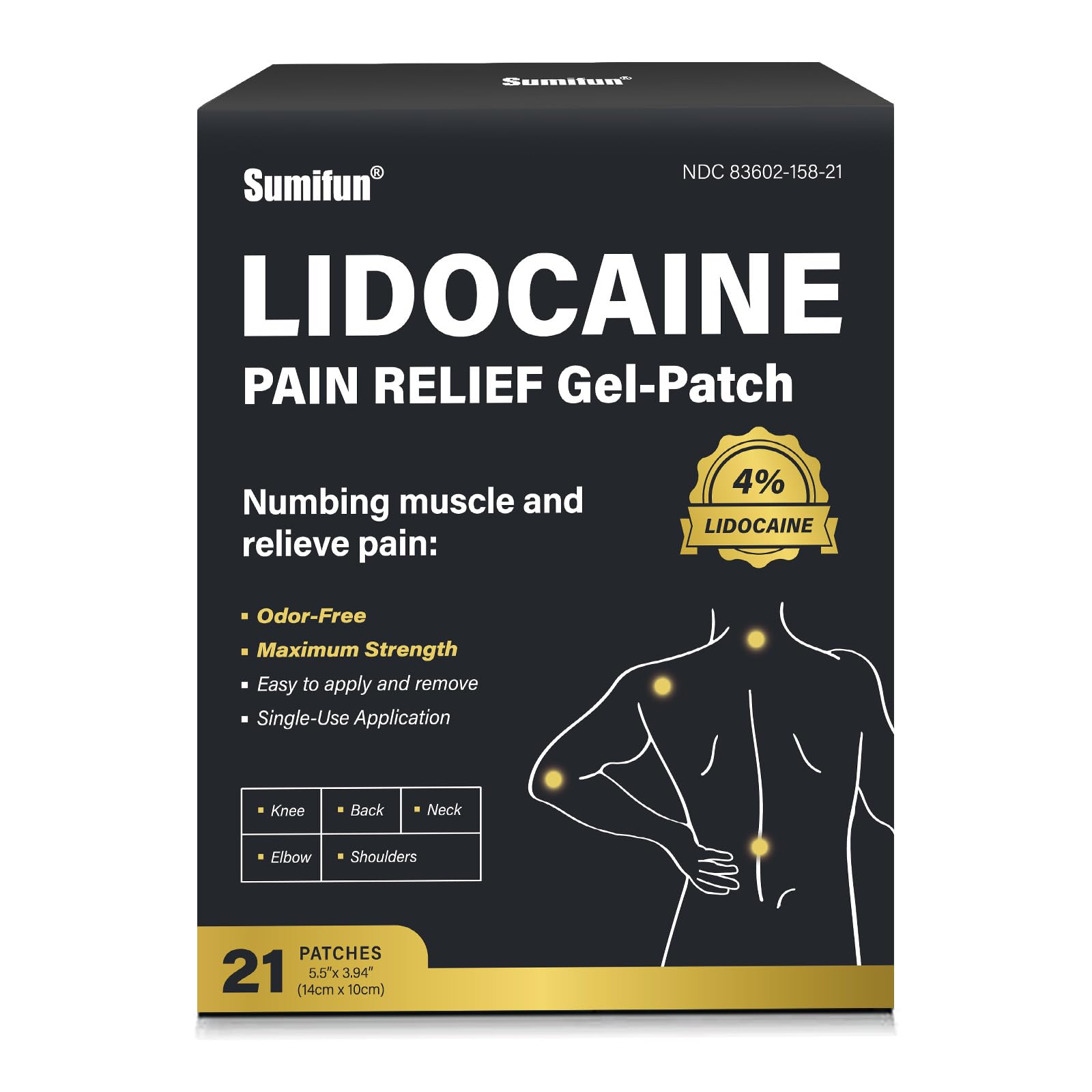 Sumifun 4% Lidocaine Patches,Maximum Strength Pain Relieving Patch Back, Shoulder, Joints, Knee Pain Relief and Muscle Soreness - 8 Hour Pain Relief (21 Count(Pack of 1)) SumifunBuy Supplements Australia