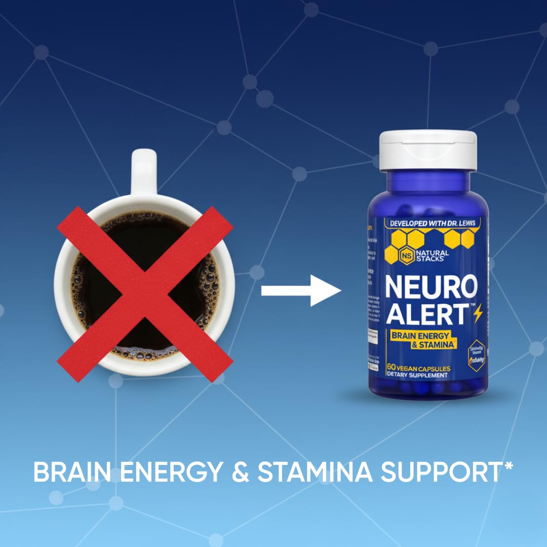 NATURAL STACKS NeuroAlert - 200mg Paraxanthine Energy Supplement - Caffeine Free Focus w/ 500mg L-Tyrosine & 100mg L-Theanine - 10mg NADH for Cellular Energy Support - 60 Paraxanthine Capsules NATURAL STACKSBuy Supplements Australia