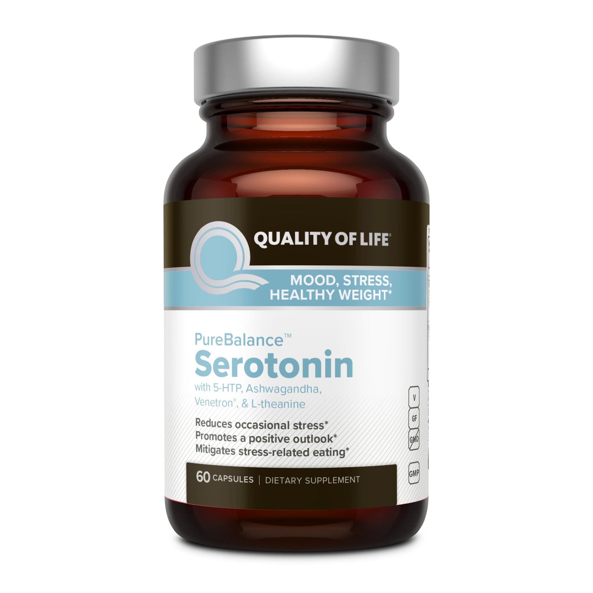 Quality of Life Pure Balance Serotonin Premium–Helps Boost Serotonin & Cortisol Levels - Includes 5-HTP, Venetron, Sensoril, Vitamin D3 & L-Theanine–60 Capsules Quality of LifeBuy Supplements Australia