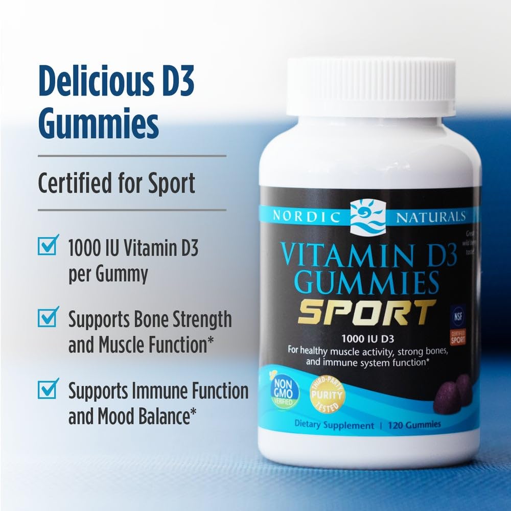 Nordic Naturals Vitamin D3 Gummies Sport, Wild Berry - 120 Gummies - 1000 IU Vitamin D3 - NSF Certified - Healthy Bones, Mood & Immune System Function - Non-GMO - 120 Servings Nordic NaturalsBuy Supplements Australia