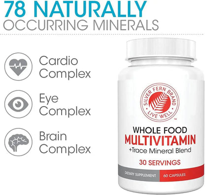 Silver Fern Whole Food Daily Multi Vitamin w/Trace Mineral Blend Supplement - 1 Bottle - 60 Vegicaps - 30 Day Supply - Natural Silver Fern