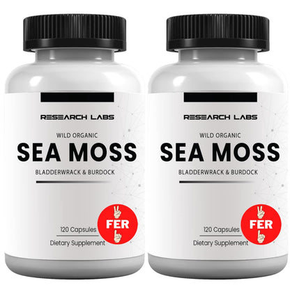 Research Labs 2 Fer 1 Ad Organic Irish Sea Moss Capsules 240 Total Pills, Raw Wildcrafted Seamoss Enhanced w/Bladderwrack & Burdock Root Antioxidant Powerhouse. Thyroid Support Research LabsBuy Supplements Australia