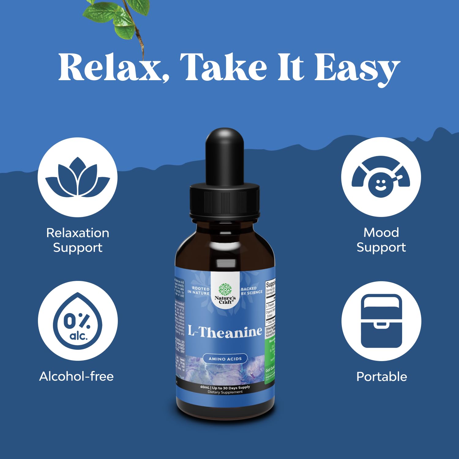 High Absorption L-Theanine Liquid Drops - Nootropic Focus Supplement with L Theanine 200mg Per Serving and Chamomile Extract Supplement for Adults and Kids Relaxation and Focus - 2 Fl Oz Natures CraftBuy Supplements Australia