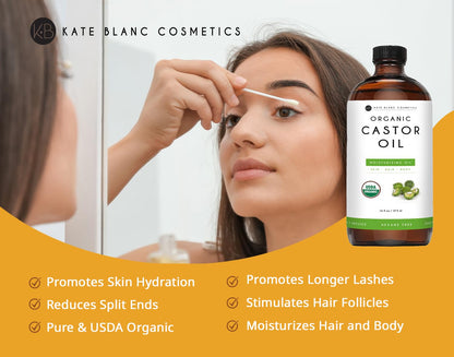 Kate Blanc Cosmetics Castor Oil Organic for Hair Growth & Body (16oz). 100% Pure Cold-Pressed Kate Blanc CosmeticsBuy Supplements Australia
