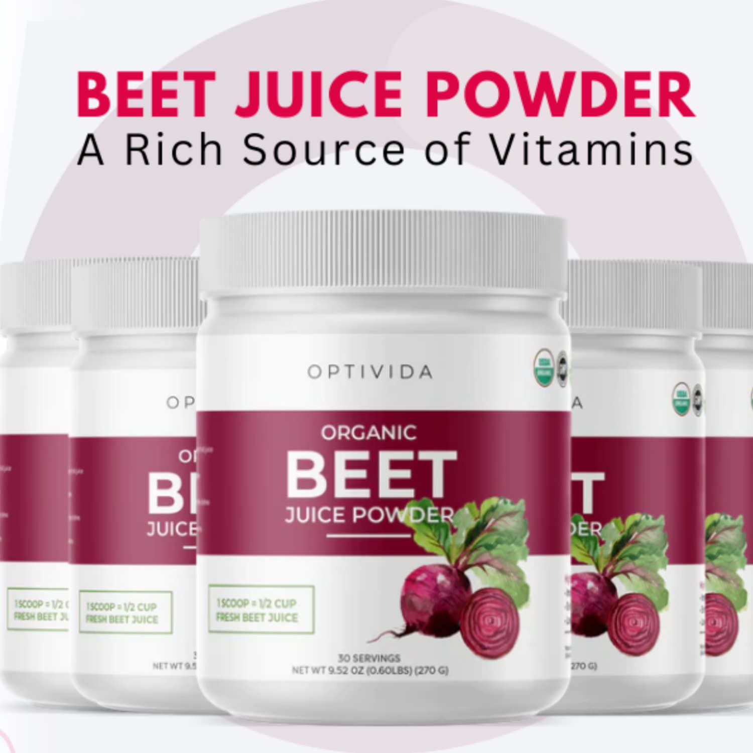 OPTIVIDA Nitric Oxide Beet Powder Organic | All Natural Beets Roots Supplements | Support Blood Flow, Heart & Liver Health | Vegan, Non-GMO, and Gluten Free 30 Servings