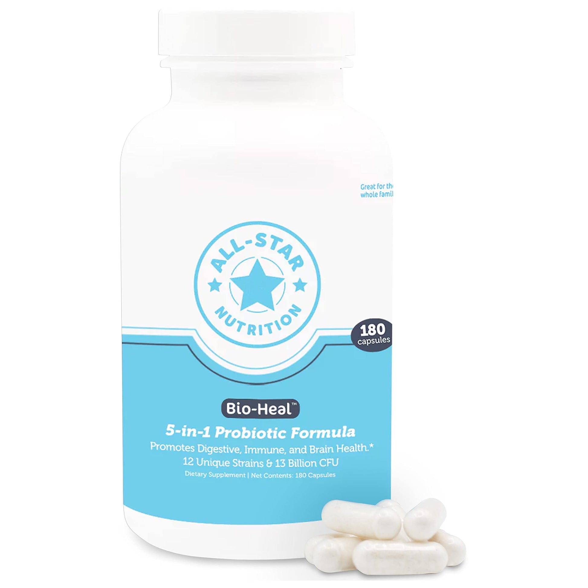 5-in-1 Bio-Heal® Probiotic Capsules for Kids, Men & Women - Best Supplement for Brain Function, Gut Health & Constipation - Shelf Stable & Fortified with Vitamins, Minerals & Prebiotics All-Star NutritionBuy Supplements Australia