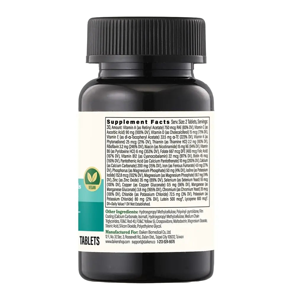 DAIKEN Mini Multivitamin, 60 Tablets, Enhanced with Lutein, Lycopene & Folic Acid, Time Released Multivitamin DAIKEN