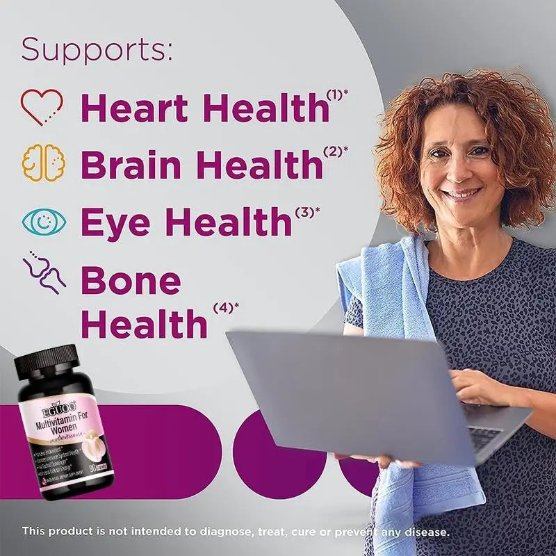 EGUOO Women’s Multivitamin 90 Capsules - Vitamin C, E, Biotin & Folic Acid for Energy, Immune Support, Brain, Heart, Eye & Bone Health EGUOOBuy Supplements Australia