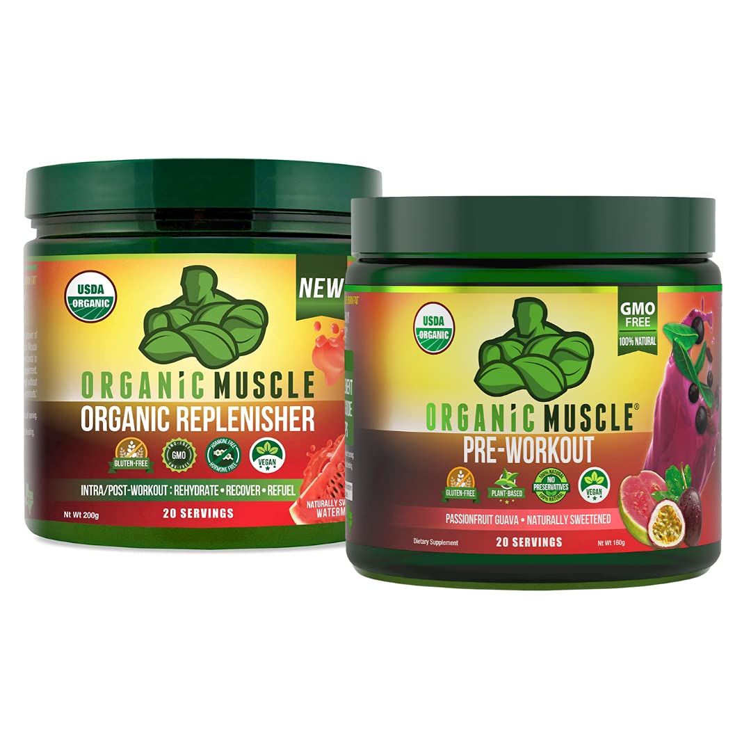 Organic Muscle Bundle - Pre-Workout Powder for Energy (Passionfruit Guava) + Replenisher