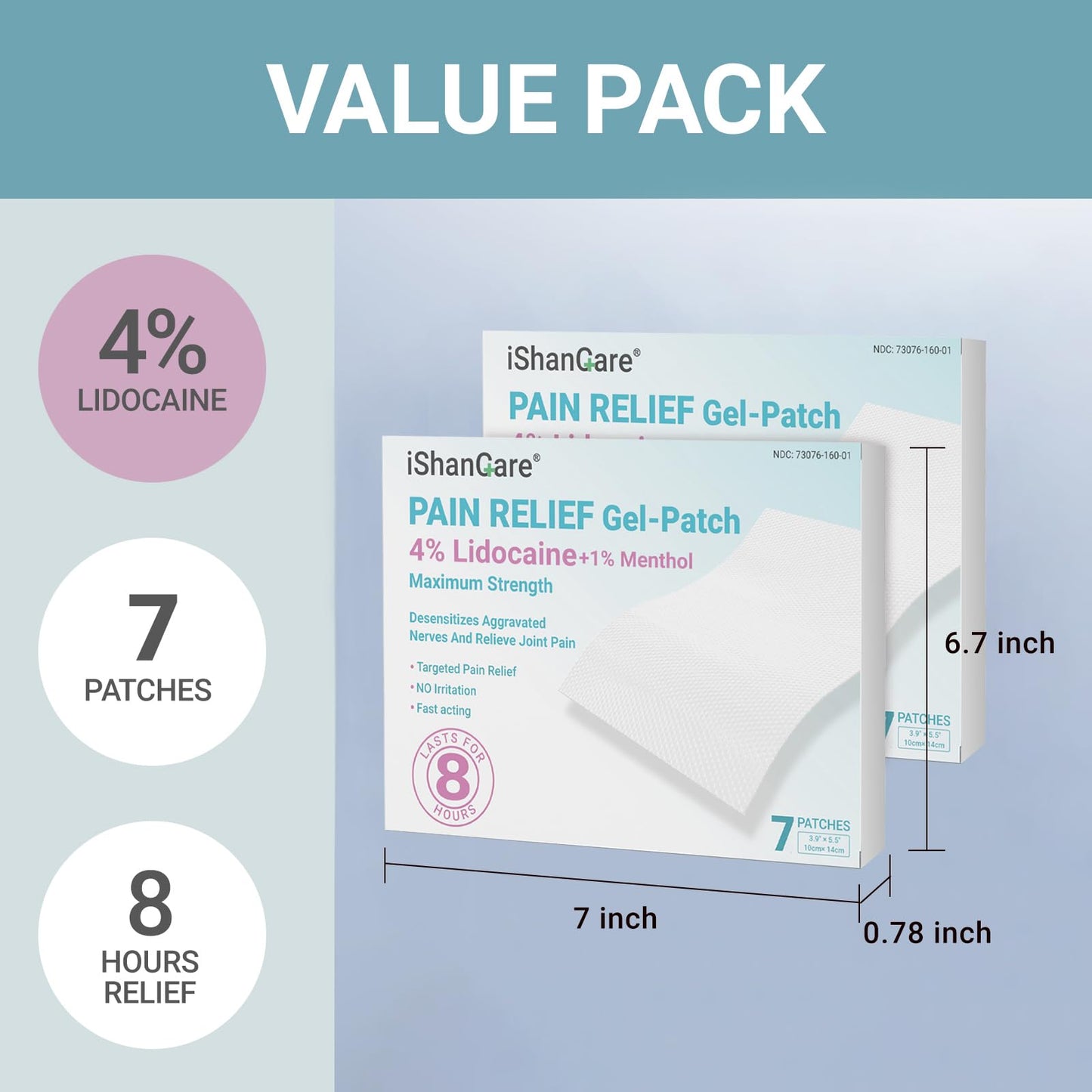 ishancare Lidocaine 4% + Menthol 1% Patches 14Count Fast Acting Maximum Strength Back Neck, Shoulders, Knees, Elbows Pain Relief - Temporary Nerve & Joint Pain Solution ishancareBuy Supplements Australia