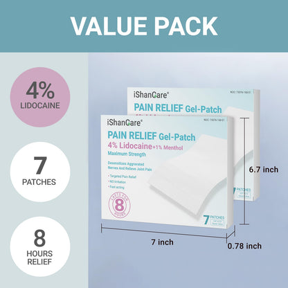 ishancare Lidocaine 4% + Menthol 1% Patches 14Count Fast Acting Maximum Strength Back Neck, Shoulders, Knees, Elbows Pain Relief - Temporary Nerve & Joint Pain Solution ishancareBuy Supplements Australia