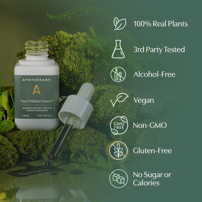 Apothékary Your Wildest Greens Herbal Liquid Drops, All-in-One Daily Superfood Supplement, Vitamin & Mineral Support, 5X Potency of Greens Powders, Sugar Free, Calorie Free, (15 Servings) 1.22oz ApothékaryBuy Supplements Australia