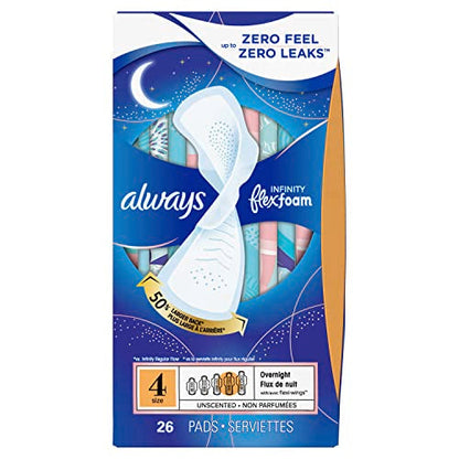Always Infinity Feminine Pads For Women, Size 4 Overnight Absorbency, Multipack, With Flexfoam AlwaysBuy Supplements Australia