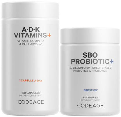 Codeage Daily ADK Vitamin & Probiotic Bundle – Vitamin A Retinyl Palmitate, Vitamin D3 Cholecalciferol, Vitamin K, 50 Billion CFU SBO Probiotic Blend, Non-GMO CodeageBuy Supplements Australia