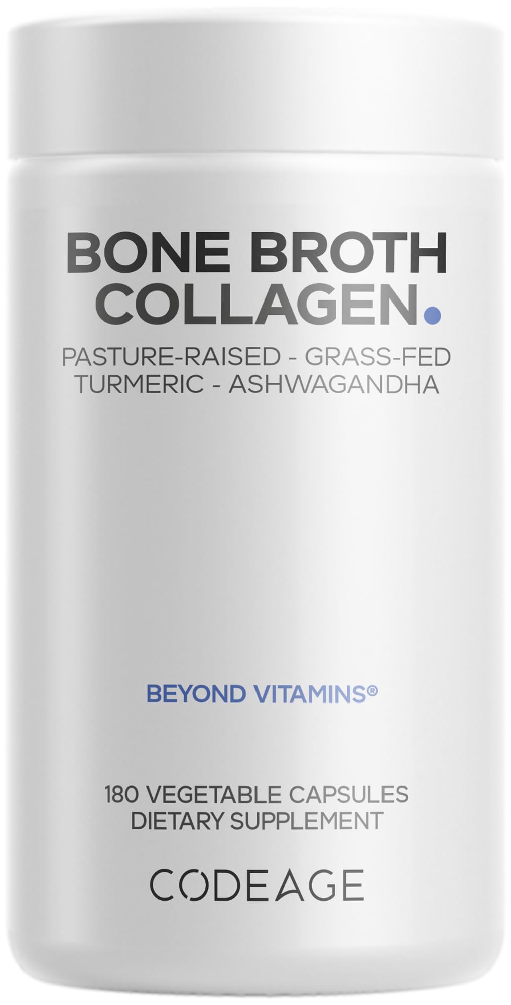 Codeage Organic Bone Broth Collagen Peptides Capsules Supplement, Bone Broth Grass Fed Beef, Free-Range Chicken, Turmeric & Ashwagandha - Collagen Types I, II, III - Non-GMO - 180 Capsules CodeageBuy Supplements Australia