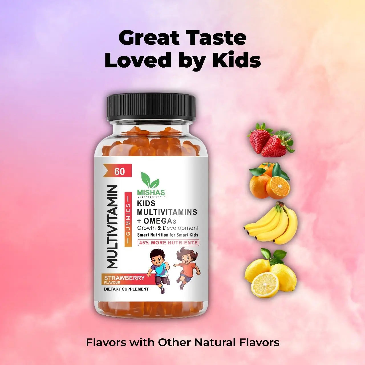Mishas Nutraceuticals Kids Multivitamin Gummies with Omega 3 Fish Oil (EPA/DHA), Vitamin D3, C, B12, B6, Vitamin A, K & Zinc Immune Support MishasBuy Supplements Australia