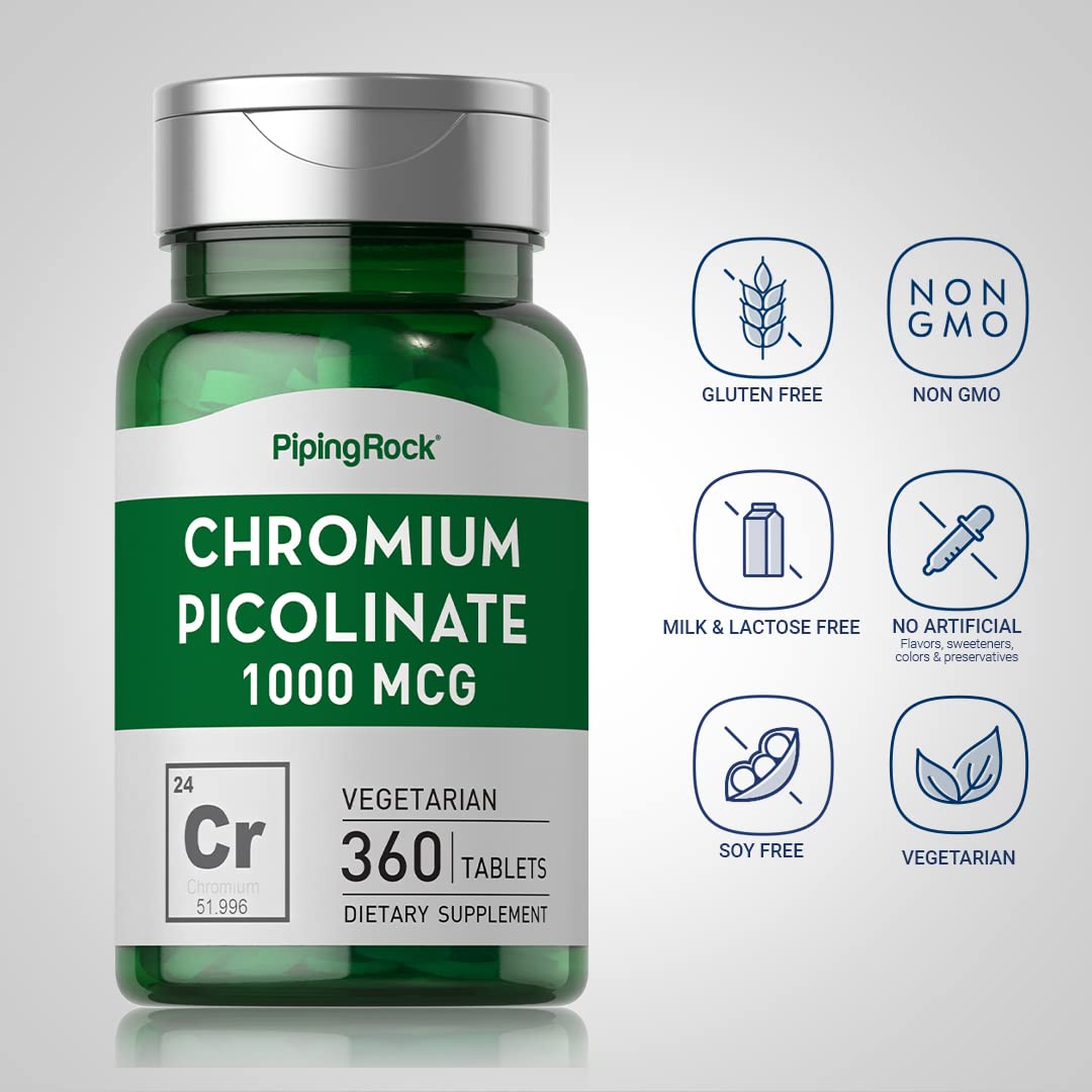 Chromium Picolinate 1000 mcg | 360 Tablets | Chromium Supplement | Vegetarian, Non-GMO Piping RockBuy Supplements Australia