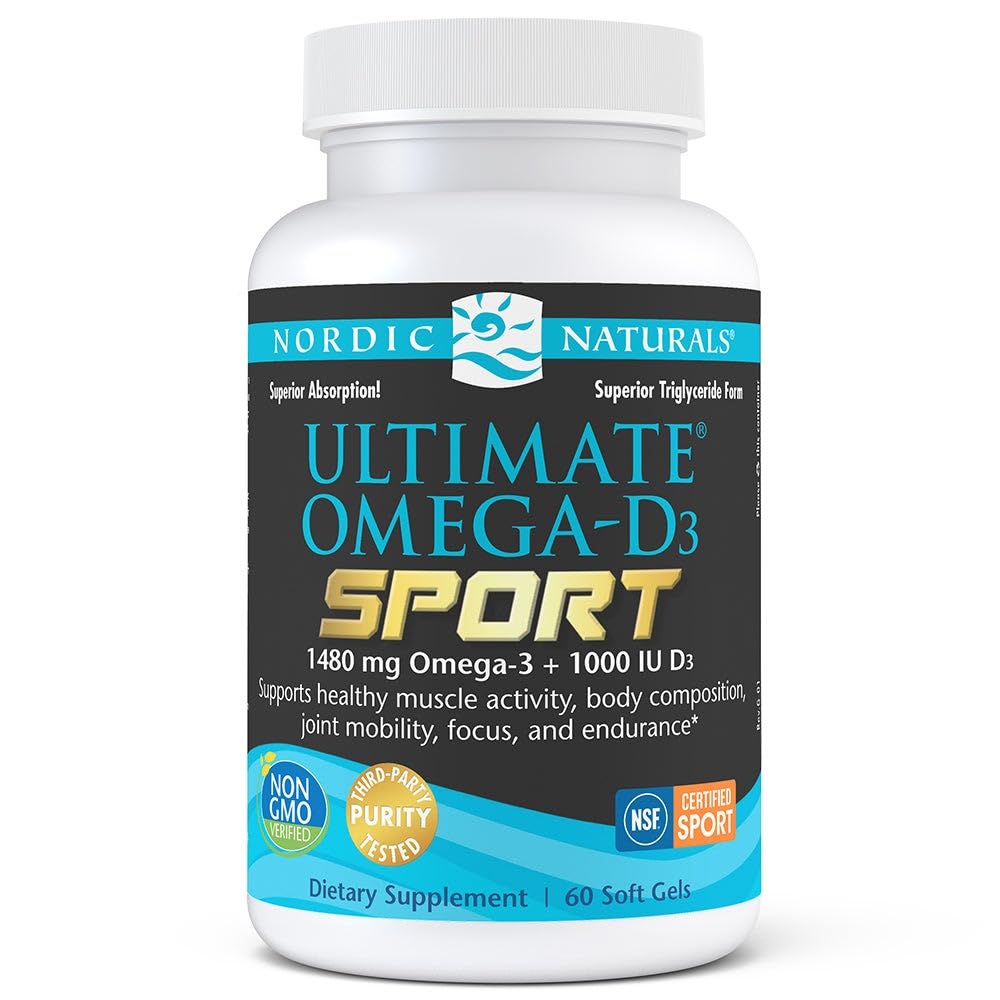 Nordic Naturals Ultimate Omega-D3 Sport, Lemon - 60 Soft Gels - 1480 mg Omega-3 + 1000 IU Vitamin D3 - NSF Certified - Supports Muscle, Bones, Focus & Endurance - 30 Servings Nordic NaturalsBuy Supplements Australia