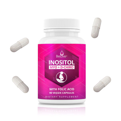 Myo-Inositol & D-Chiro Inositol Capsules with Folic Acid for PCOS | Prenatal Fertility BeLiveBuy Supplements Australia