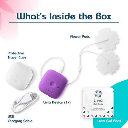 Livia Menstrual Pain Relief Device, Purple – Off-Switch for Period Pain – Portable & Discreet – Rechargeable, Up to 8 Hours Battery – Complete Kit with Stick-On Pads – The Go-to Travel Partner LiviaBuy Supplements Australia