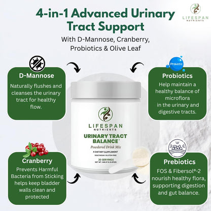 LifeSpan Nutrients D Mannose with Cranberry and Probiotics Powder Supports Urinary Tract and Bladder Health Easy Mix Drink Vegan Gluten Free 30 Servings LifeSpan NutrientsBuy Supplements Australia